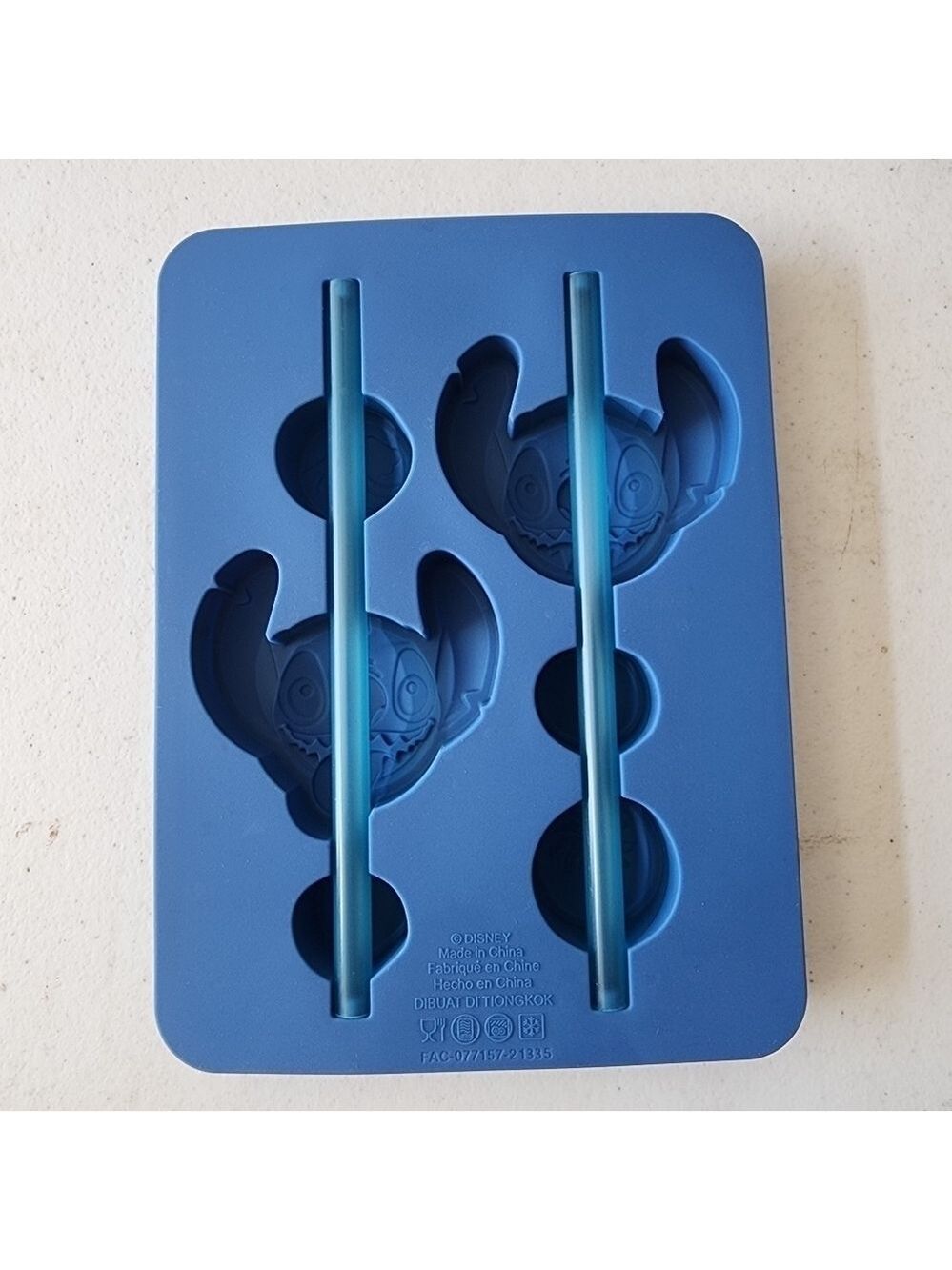 Disney Stitch silicone ice tray with straws